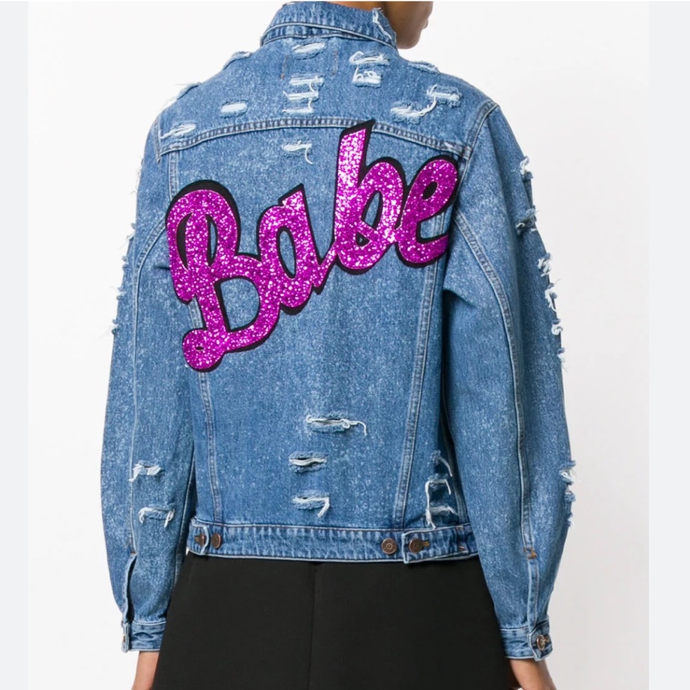 Forte Couture Denim “Babe” Distressed Oversized Jean Jacket sz S
